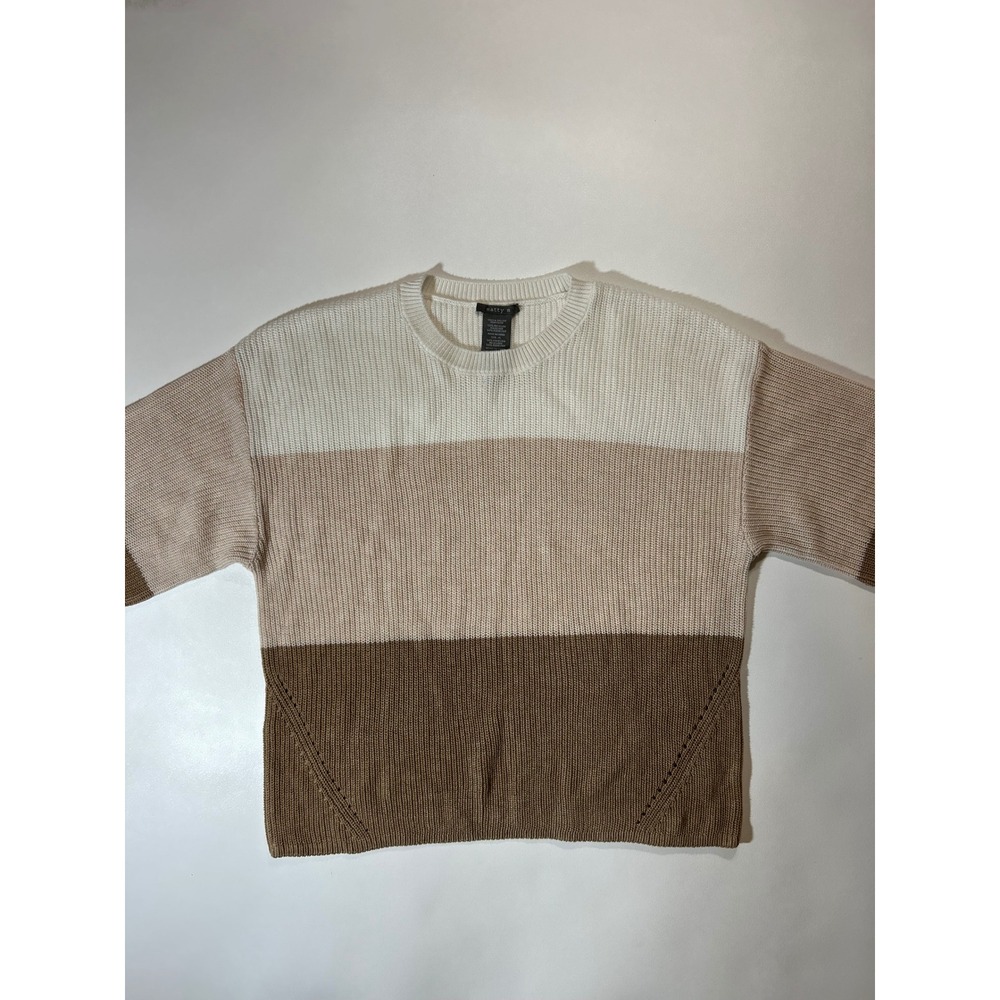 Matty M Colorblock Sweater Womens XL Brown Tan Cream Excellent Short Sleeve Knit